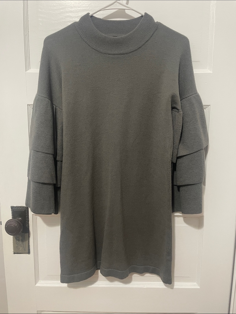 Derek Heart Charcoal Gray Mock Neck Tunic with Layered Sleeves